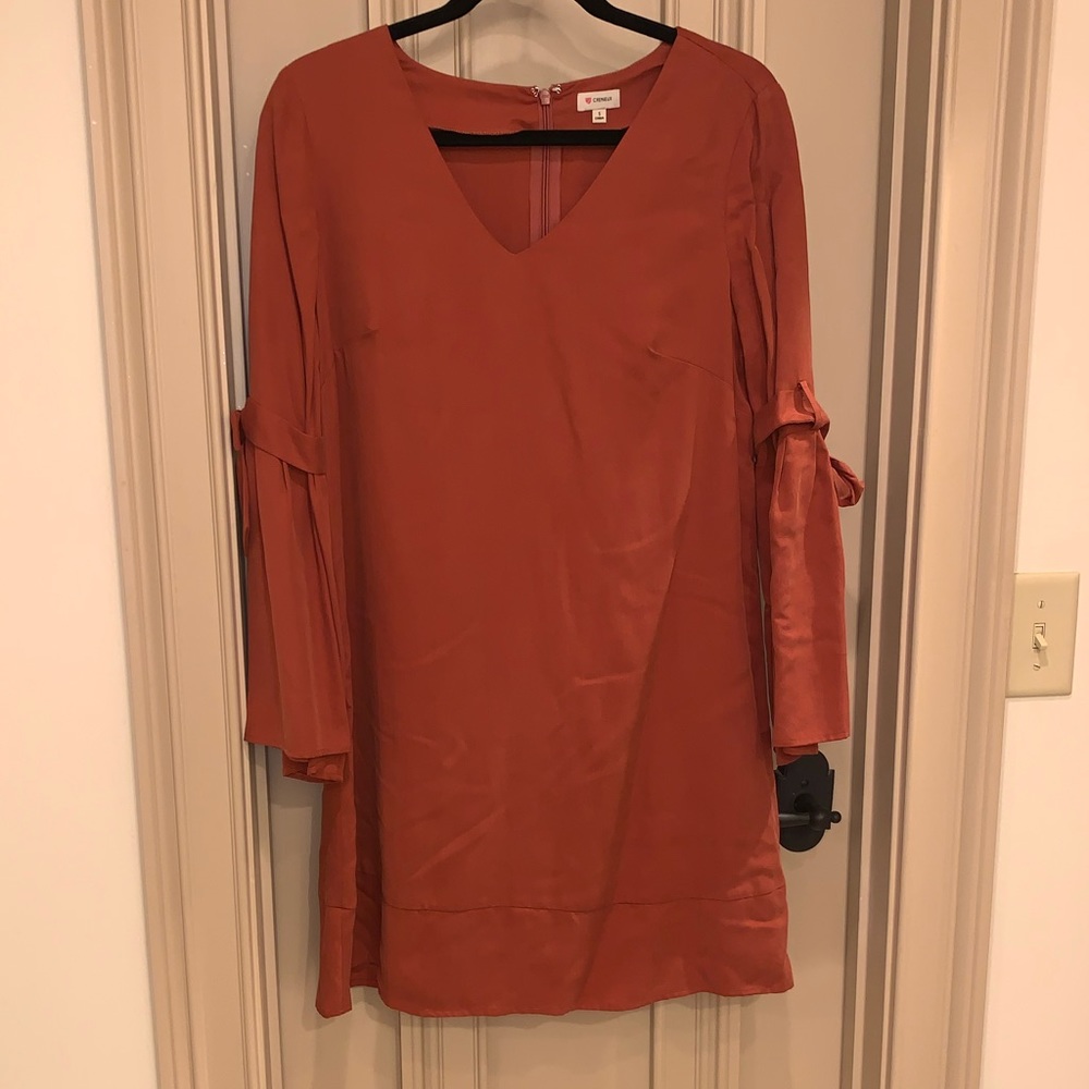 Cremieux bell sleeve dress in rust.
